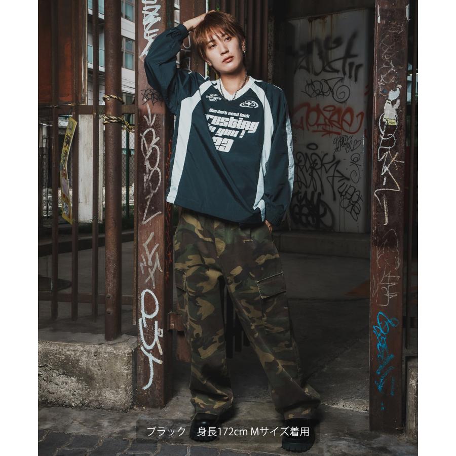 プルオーバー メンズ ナイロン Vネック ゲームシャツ モノクロ スポーツ テック系 ストリート カジュアル 韓国ファッション 古着MIX | improves | 08