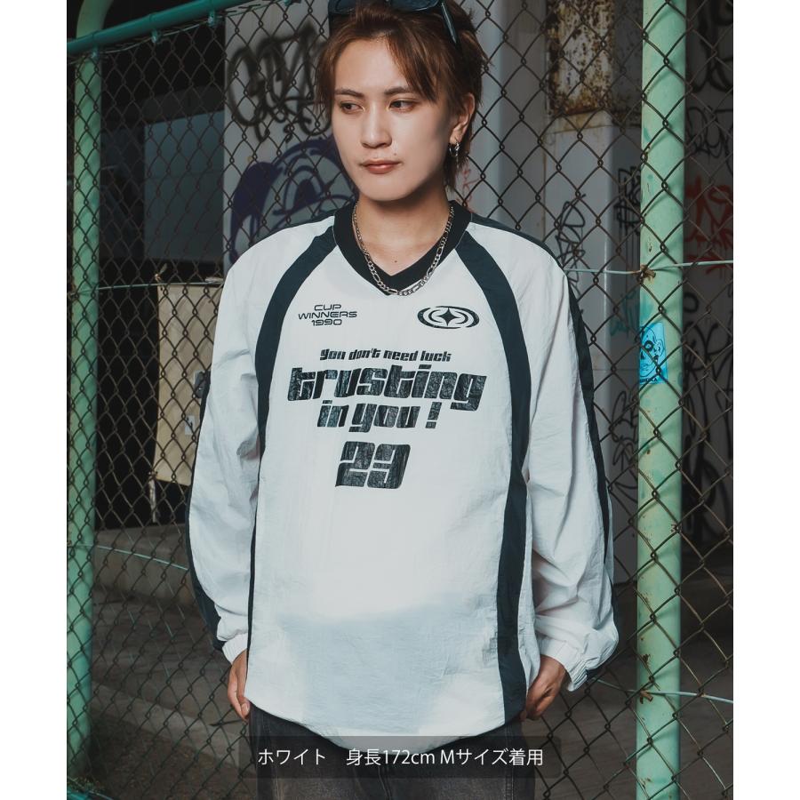 プルオーバー メンズ ナイロン Vネック ゲームシャツ モノクロ スポーツ テック系 ストリート カジュアル 韓国ファッション 古着MIX | improves | 09