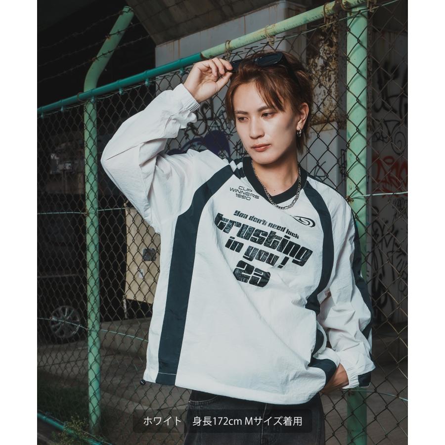 プルオーバー メンズ ナイロン Vネック ゲームシャツ モノクロ スポーツ テック系 ストリート カジュアル 韓国ファッション 古着MIX | improves | 10