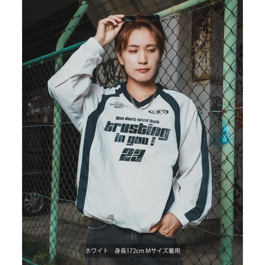 プルオーバー メンズ ナイロン Vネック ゲームシャツ モノクロ スポーツ テック系 ストリート カジュアル 韓国ファッション 古着MIX | improves | 12