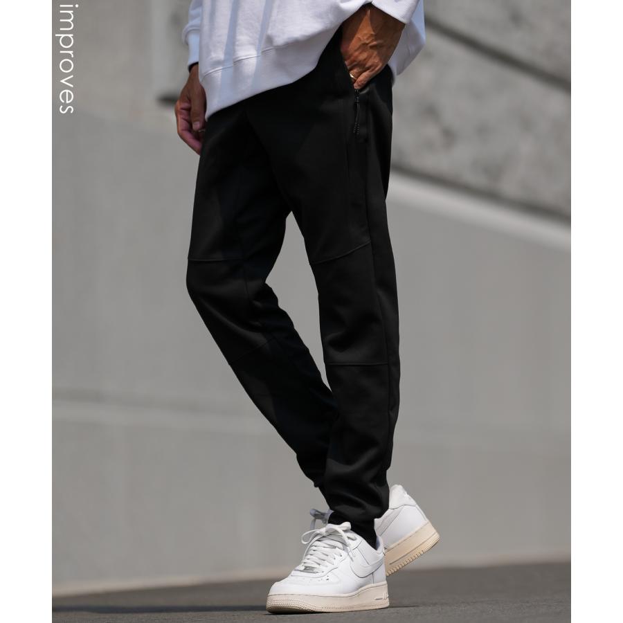 ジョガーパンツ メンズ テックパンツ リブパンツ イージーパンツ スリムパンツ アメカジ ストリート スポーツMIX タックウェア ブラック | improves