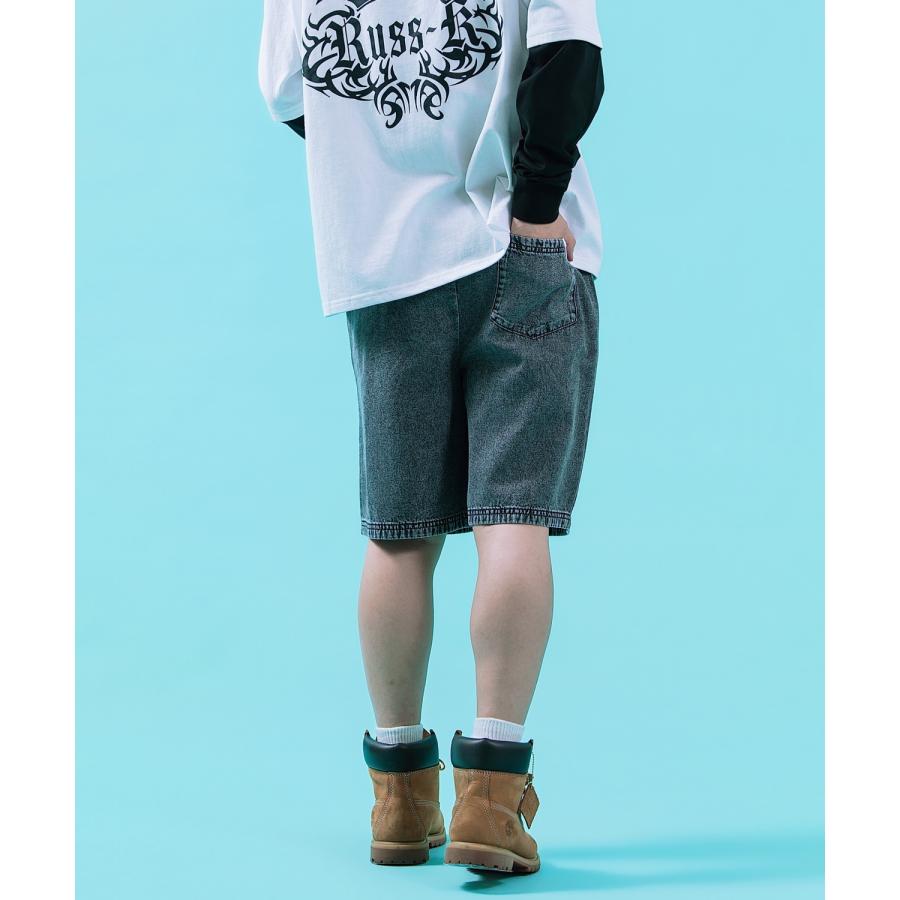 ハーフパンツ メンズ ショートパンツ 半パン 半ズボン ケミカルウォッシュ デニムパンツ ワイド アメカジ カジュアル スケーター ストリート 韓国ファッション | improves | 10