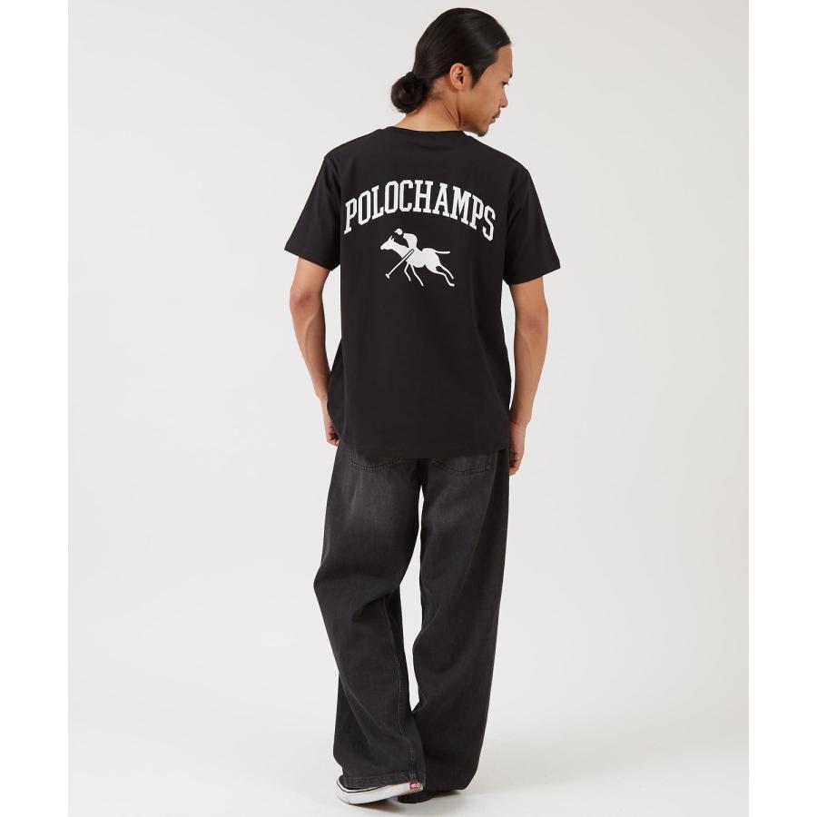 半袖Tシャツ メンズ POLOCHAMPS バッグロゴ ポニー カットソー 大きめ カジュアル ストリート ブラック チャコール ホワイト | improves | 15