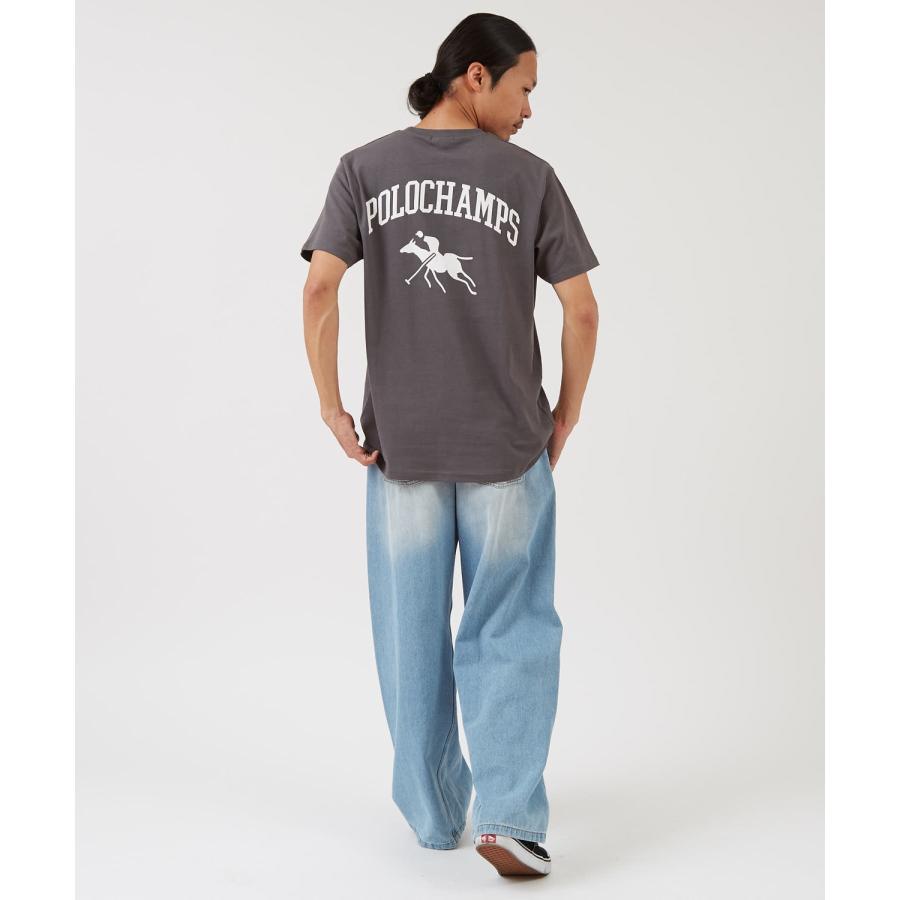 半袖Tシャツ メンズ POLOCHAMPS バッグロゴ ポニー カットソー 大きめ カジュアル ストリート ブラック チャコール ホワイト | improves | 10