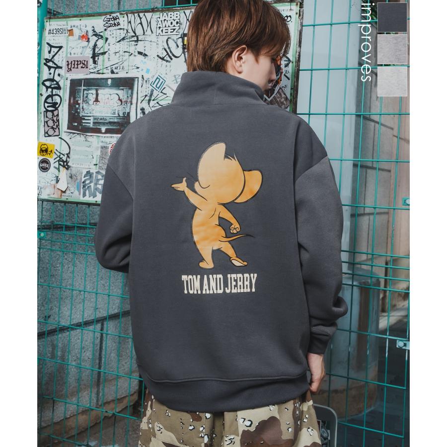 トレーナー メンズ TOM&JERRY トムとジェリー プリント コットンタッチ 裏起毛 スウェット ハイネック 大きめ アメカジ スケーター ストリート 古着MIX 韓国 | improves
