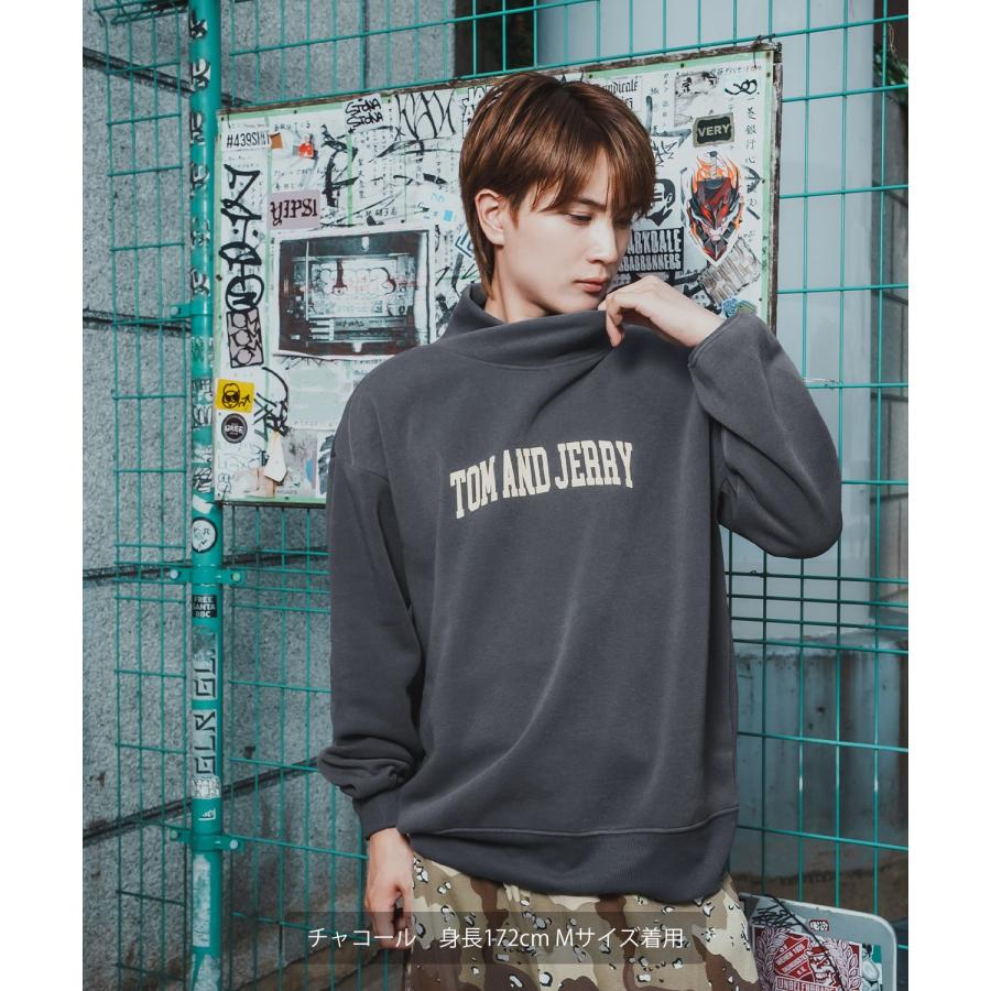 トレーナー メンズ TOM&JERRY トムとジェリー プリント コットンタッチ 裏起毛 スウェット ハイネック 大きめ アメカジ スケーター ストリート 古着MIX 韓国 | improves | 05
