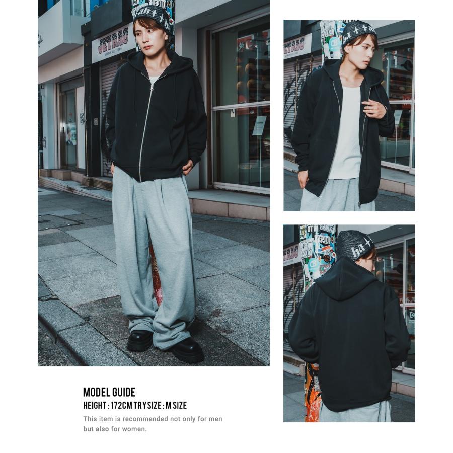 ジップパーカー メンズ レディース 裏起毛 綿タッチ スウェット フルジップ パーカー オーバーサイズ ビッグシルエット 無地 ストリート 韓国 | improves | 09