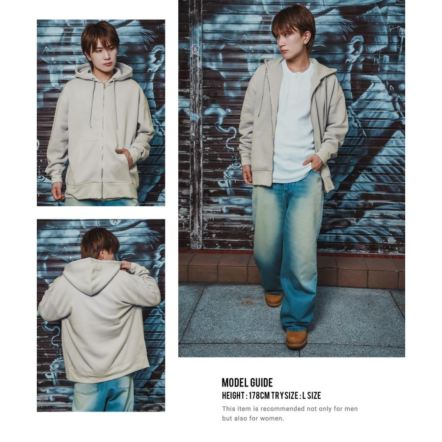 ジップパーカー メンズ レディース 裏起毛 綿タッチ スウェット フルジップ パーカー オーバーサイズ ビッグシルエット 無地 ストリート 韓国 | improves | 12