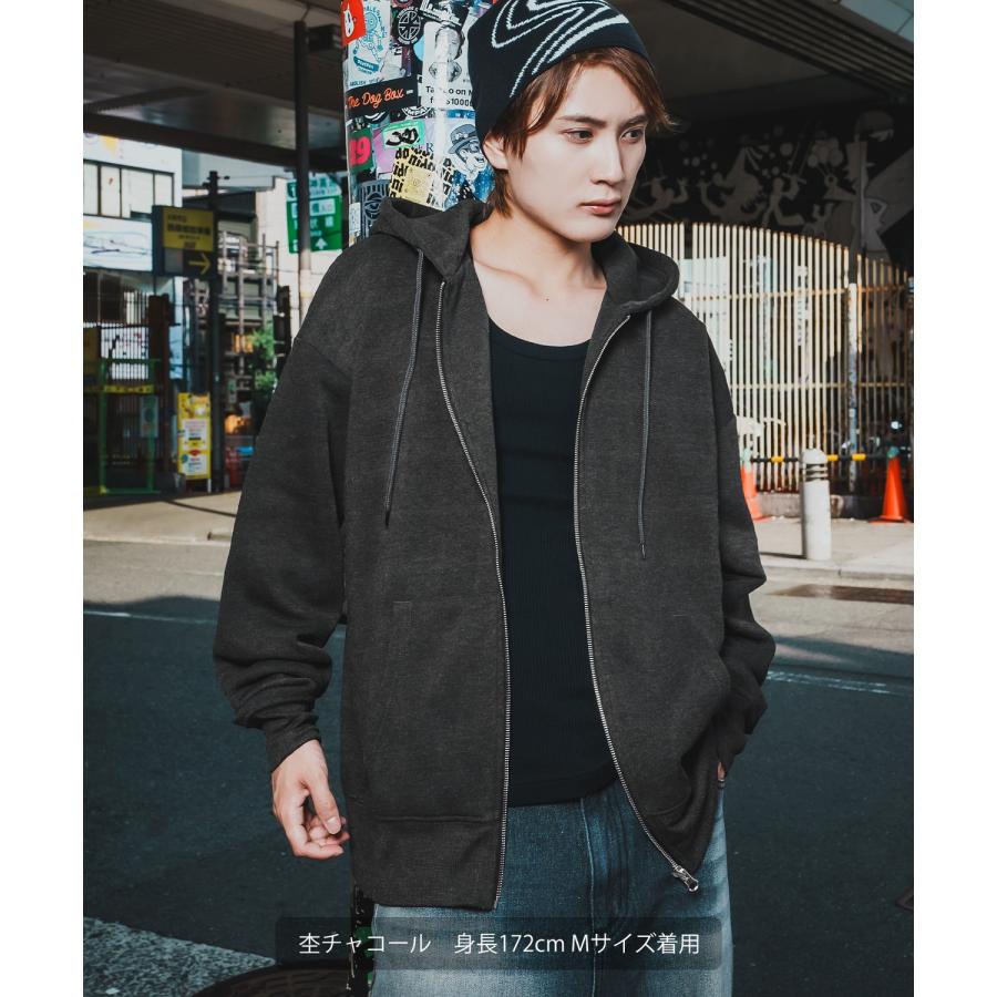 ジップパーカー メンズ レディース 裏起毛 綿タッチ スウェット フルジップ パーカー オーバーサイズ ビッグシルエット 無地 ストリート 韓国 | improves | 13