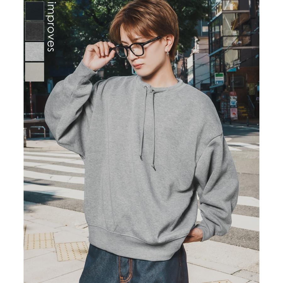トレーナー メンズ レディース ネックコード ドルマンスリーブ 裏起毛 スウェット シンプル 大きめ アメカジ カジュアル スケーター ストリート 古着MIX 韓国 | improves