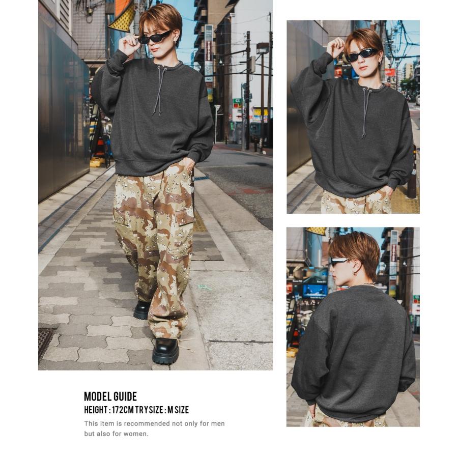 トレーナー メンズ レディース ネックコード ドルマンスリーブ 裏起毛 スウェット シンプル 大きめ アメカジ カジュアル スケーター ストリート 古着MIX 韓国 | improves | 07