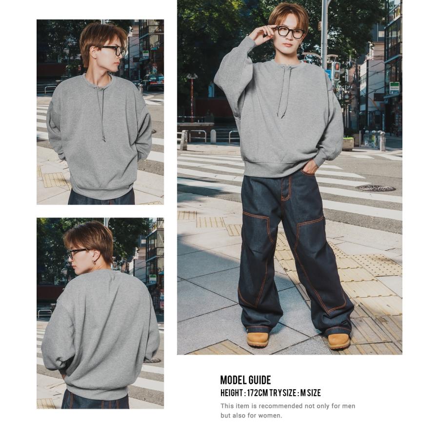 トレーナー メンズ レディース ネックコード ドルマンスリーブ 裏起毛 スウェット シンプル 大きめ アメカジ カジュアル スケーター ストリート 古着MIX 韓国 | improves | 09