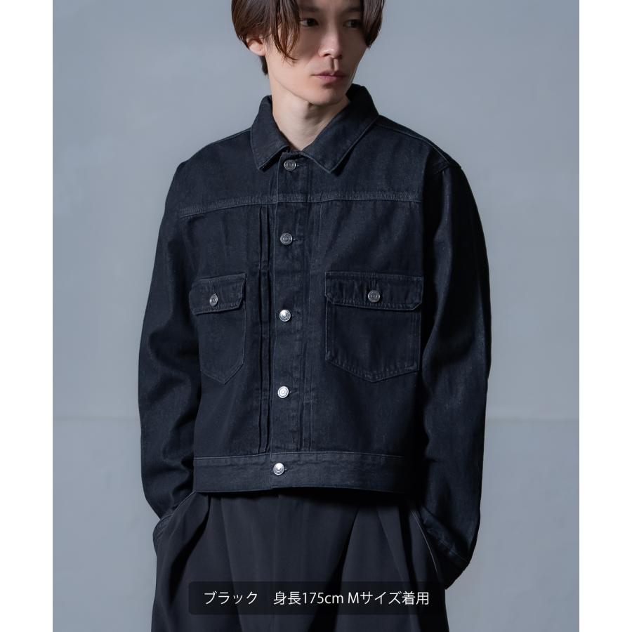 デニムジャケット メンズ レディース ショート丈 ジージャン 10oz Gジャン ライトデニム アウター 羽織り 春 秋 冬 カジュアル モード ブラック ネイビー | improves | 04