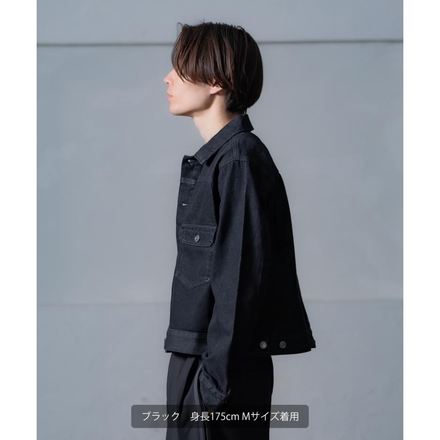デニムジャケット メンズ レディース ショート丈 ジージャン 10oz Gジャン ライトデニム アウター 羽織り 春 秋 冬 カジュアル モード ブラック ネイビー | improves | 05
