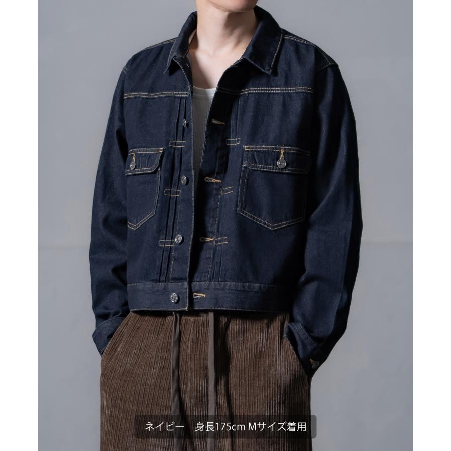 デニムジャケット メンズ レディース ショート丈 ジージャン 10oz Gジャン ライトデニム アウター 羽織り 春 秋 冬 カジュアル モード ブラック ネイビー | improves | 09