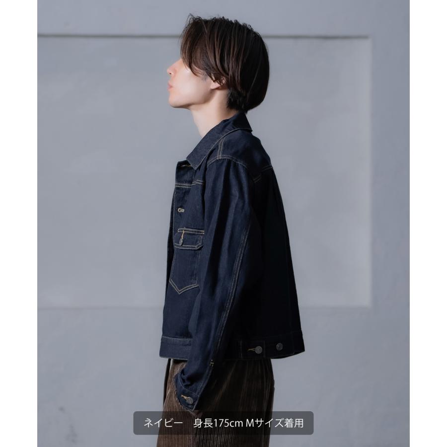 デニムジャケット メンズ レディース ショート丈 ジージャン 10oz Gジャン ライトデニム アウター 羽織り 春 秋 冬 カジュアル モード ブラック ネイビー | improves | 11