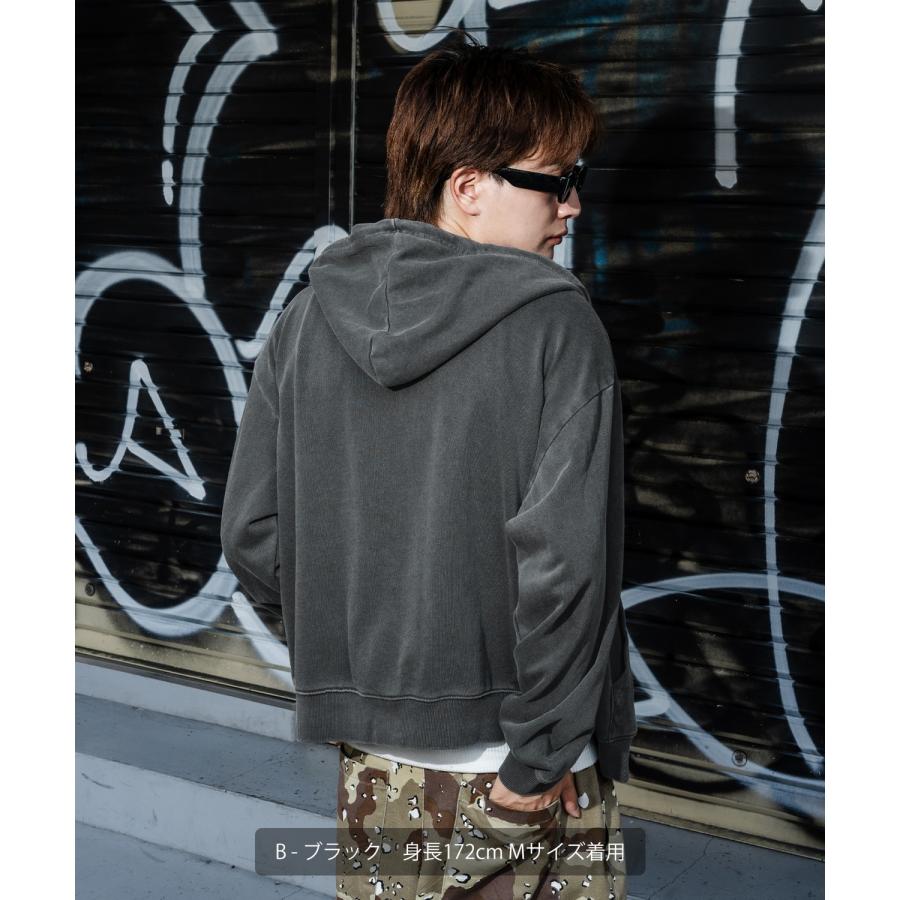 パーカー メンズ 刺しゅう ロゴ ヴィンテージ加工 ショート丈 裏毛 スウェット ジップパーカー 秋 冬 アメカジ カジュアル Y2K ストリート 90s ストリート 韓国 | improves | 12