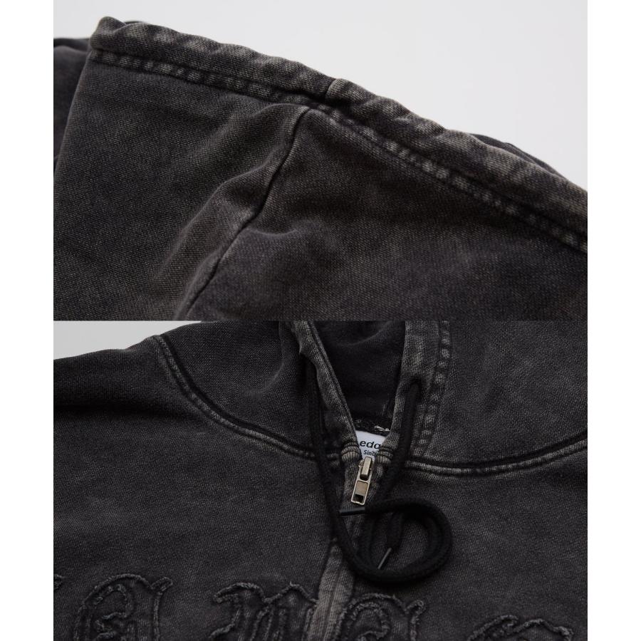 パーカー メンズ 刺しゅう ロゴ ヴィンテージ加工 ショート丈 裏毛 スウェット ジップパーカー 秋 冬 アメカジ カジュアル Y2K ストリート 90s ストリート 韓国 | improves | 17