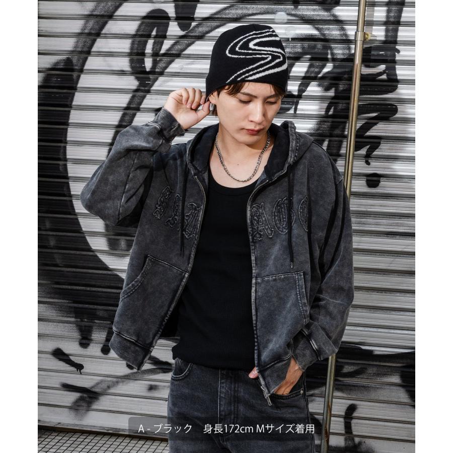 パーカー メンズ 刺しゅう ロゴ ヴィンテージ加工 ショート丈 裏毛 スウェット ジップパーカー 秋 冬 アメカジ カジュアル Y2K ストリート 90s ストリート 韓国 | improves | 03