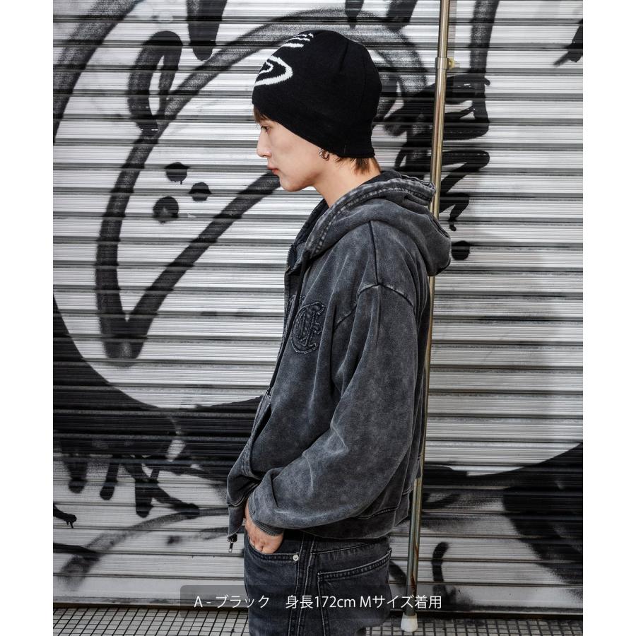 パーカー メンズ 刺しゅう ロゴ ヴィンテージ加工 ショート丈 裏毛 スウェット ジップパーカー 秋 冬 アメカジ カジュアル Y2K ストリート 90s ストリート 韓国 | improves | 04