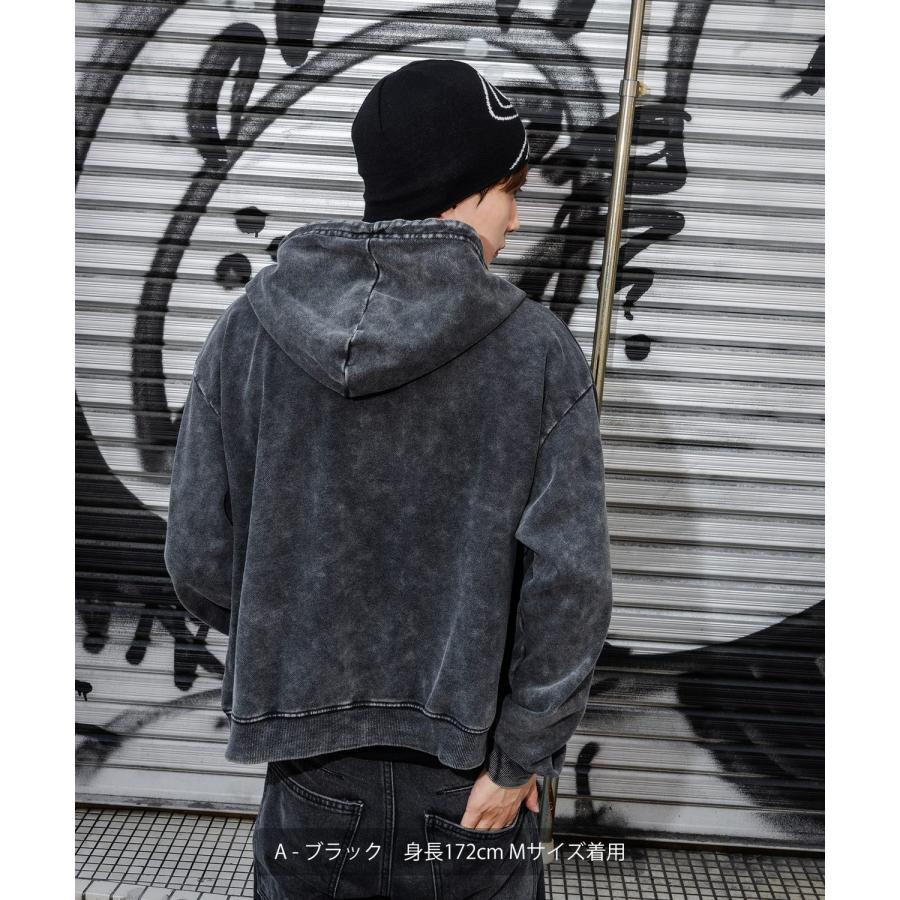 パーカー メンズ 刺しゅう ロゴ ヴィンテージ加工 ショート丈 裏毛 スウェット ジップパーカー 秋 冬 アメカジ カジュアル Y2K ストリート 90s ストリート 韓国 | improves | 05