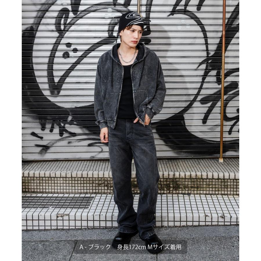 パーカー メンズ 刺しゅう ロゴ ヴィンテージ加工 ショート丈 裏毛 スウェット ジップパーカー 秋 冬 アメカジ カジュアル Y2K ストリート 90s ストリート 韓国 | improves | 06