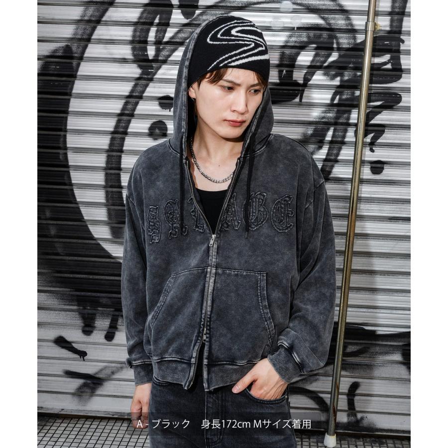 パーカー メンズ 刺しゅう ロゴ ヴィンテージ加工 ショート丈 裏毛 スウェット ジップパーカー 秋 冬 アメカジ カジュアル Y2K ストリート 90s ストリート 韓国 | improves | 07