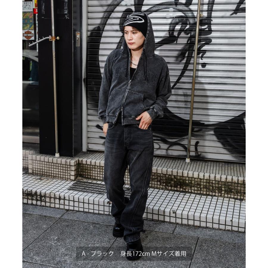 パーカー メンズ 刺しゅう ロゴ ヴィンテージ加工 ショート丈 裏毛 スウェット ジップパーカー 秋 冬 アメカジ カジュアル Y2K ストリート 90s ストリート 韓国 | improves | 08