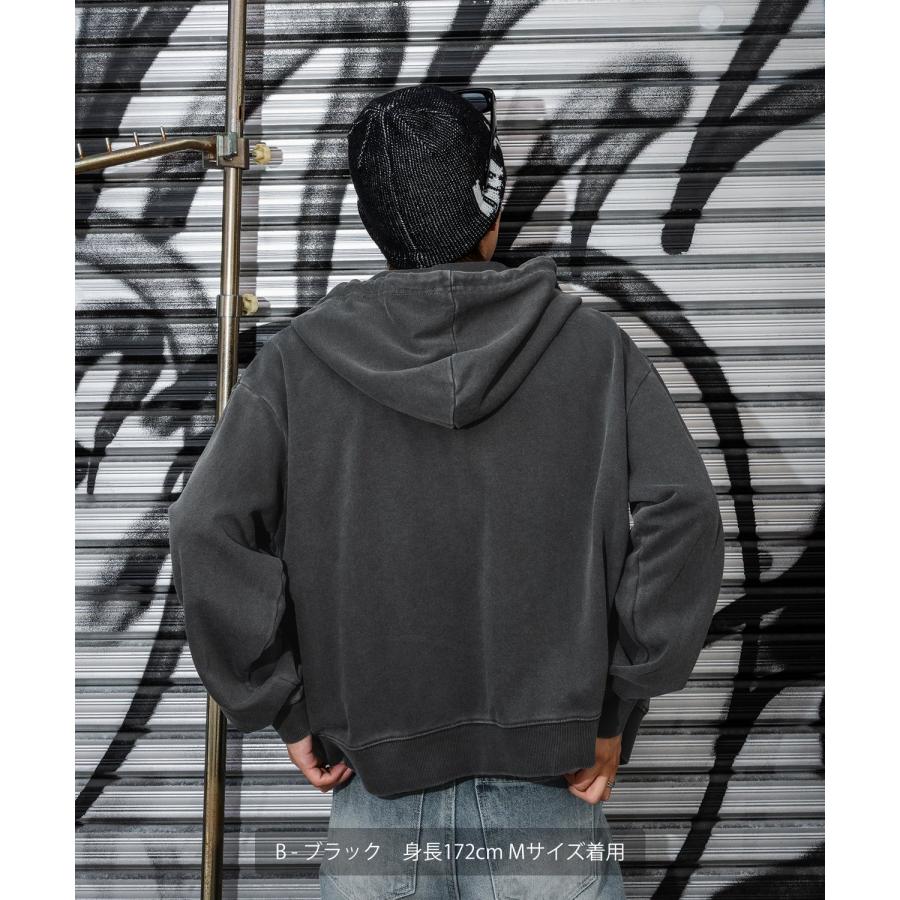 パーカー メンズ 刺しゅう ロゴ ヴィンテージ加工 ショート丈 裏毛 スウェット ジップパーカー 秋 冬 アメカジ カジュアル Y2K ストリート 90s ストリート 韓国 | improves | 12