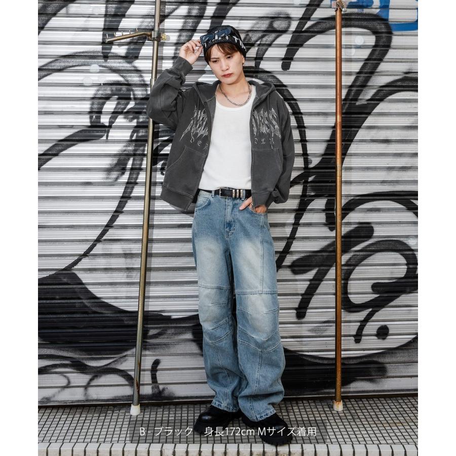 パーカー メンズ 刺しゅう ロゴ ヴィンテージ加工 ショート丈 裏毛 スウェット ジップパーカー 秋 冬 アメカジ カジュアル Y2K ストリート 90s ストリート 韓国 | improves | 13