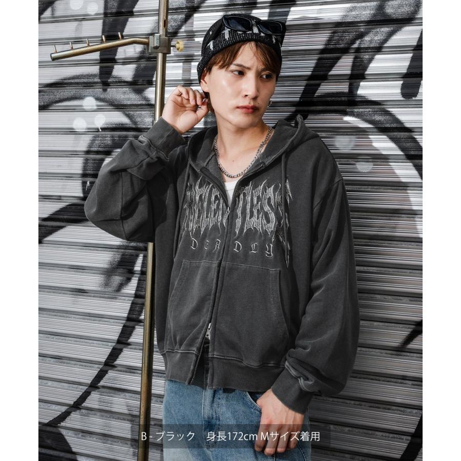 パーカー メンズ 刺しゅう ロゴ ヴィンテージ加工 ショート丈 裏毛 スウェット ジップパーカー 秋 冬 アメカジ カジュアル Y2K ストリート 90s ストリート 韓国 | improves | 14