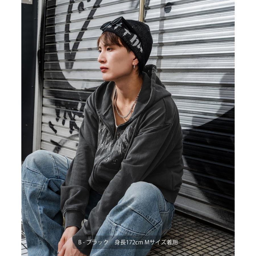 パーカー メンズ 刺しゅう ロゴ ヴィンテージ加工 ショート丈 裏毛 スウェット ジップパーカー 秋 冬 アメカジ カジュアル Y2K ストリート 90s ストリート 韓国 | improves | 15