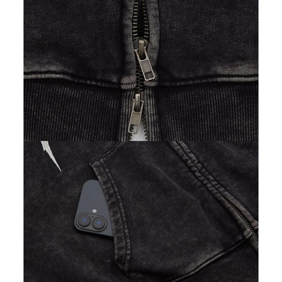 パーカー メンズ 刺しゅう ロゴ ヴィンテージ加工 ショート丈 裏毛 スウェット ジップパーカー 秋 冬 アメカジ カジュアル Y2K ストリート 90s ストリート 韓国 | improves | 19