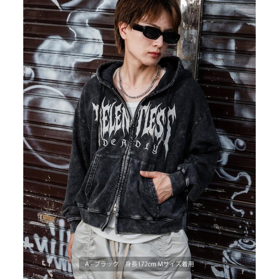 パーカー メンズ 刺しゅう ロゴ ヴィンテージ加工 ショート丈 裏毛 スウェット ジップパーカー 秋 冬 アメカジ カジュアル Y2K ストリート 90s ストリート 韓国 | improves | 03