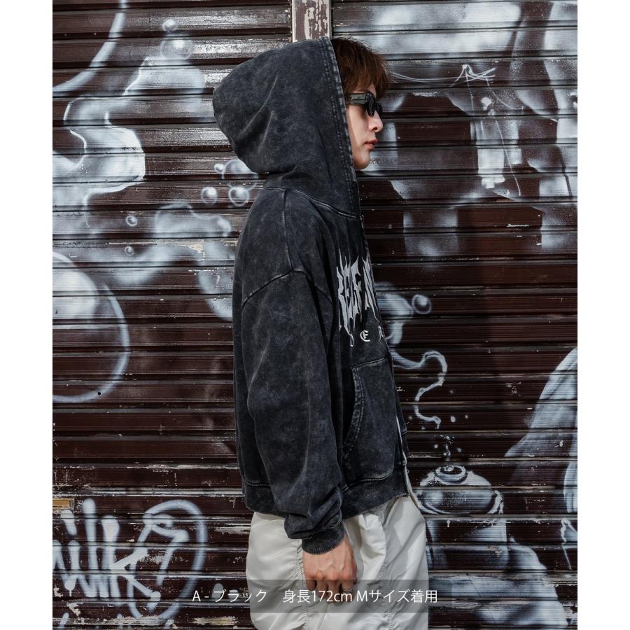 パーカー メンズ 刺しゅう ロゴ ヴィンテージ加工 ショート丈 裏毛 スウェット ジップパーカー 秋 冬 アメカジ カジュアル Y2K ストリート 90s ストリート 韓国 | improves | 05