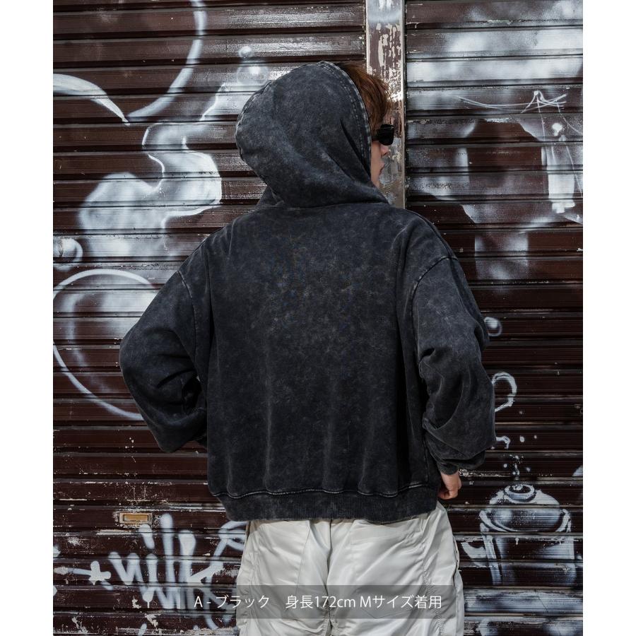 パーカー メンズ 刺しゅう ロゴ ヴィンテージ加工 ショート丈 裏毛 スウェット ジップパーカー 秋 冬 アメカジ カジュアル Y2K ストリート 90s ストリート 韓国 | improves | 06