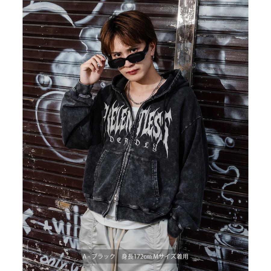 パーカー メンズ 刺しゅう ロゴ ヴィンテージ加工 ショート丈 裏毛 スウェット ジップパーカー 秋 冬 アメカジ カジュアル Y2K ストリート 90s ストリート 韓国 | improves | 08