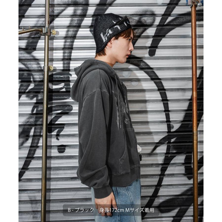 パーカー メンズ 刺しゅう ロゴ ヴィンテージ加工 ショート丈 裏毛 スウェット ジップパーカー 秋 冬 アメカジ カジュアル Y2K ストリート 90s ストリート 韓国 | improves | 11