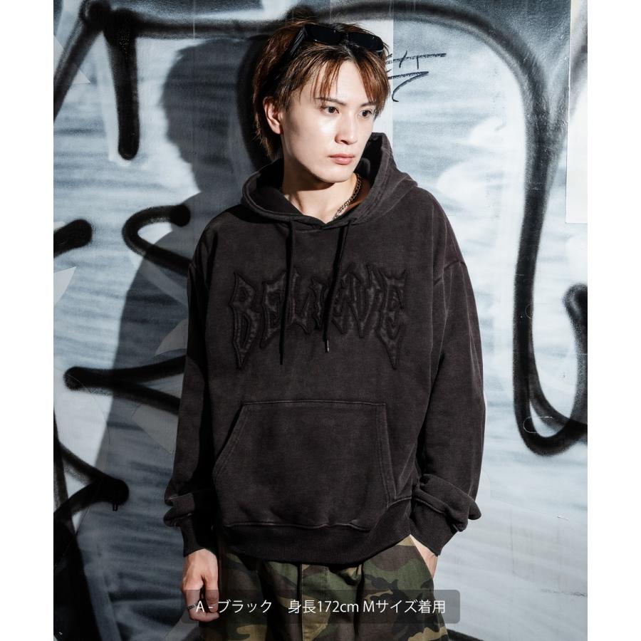 パーカー メンズ 刺しゅう ロゴ ヴィンテージ加工 ショート丈 裏毛 スウェット プルパーカー 秋 冬 アメカジ カジュアル Y2K ストリート 90s ストリート 韓国 | improves | 03