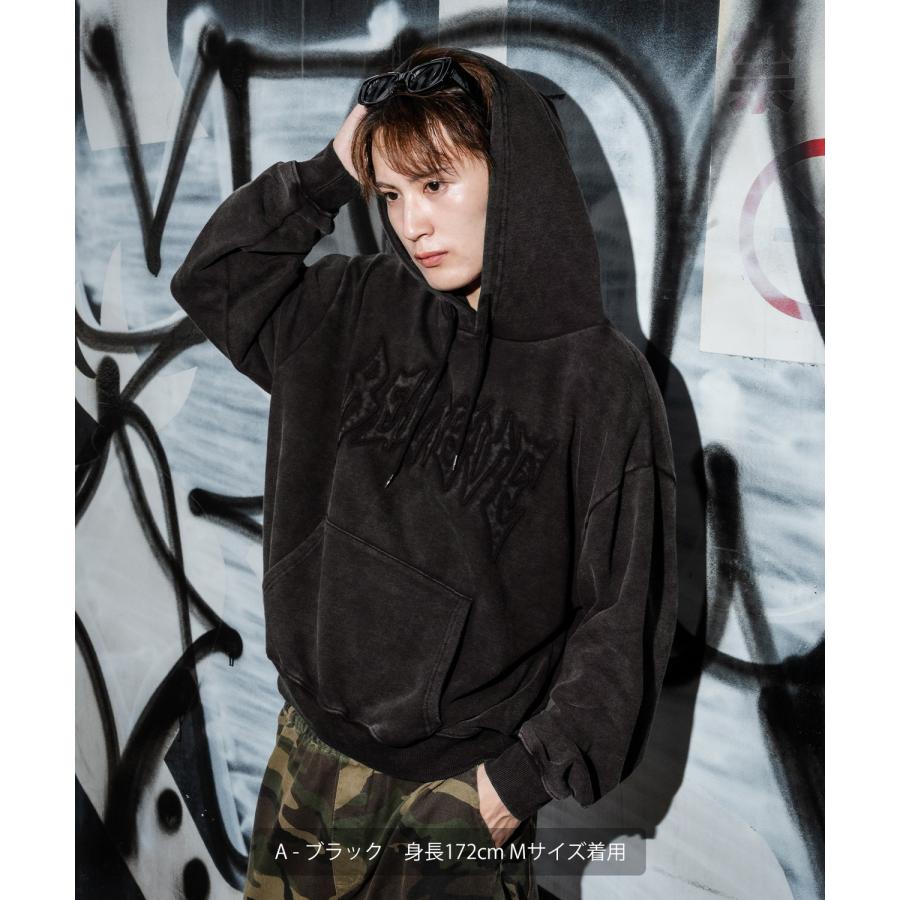 パーカー メンズ 刺しゅう ロゴ ヴィンテージ加工 ショート丈 裏毛 スウェット プルパーカー 秋 冬 アメカジ カジュアル Y2K ストリート 90s ストリート 韓国 | improves | 04