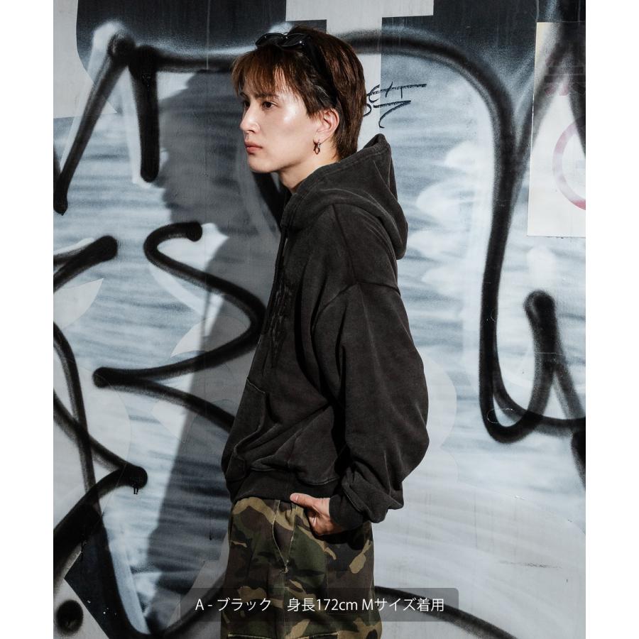 パーカー メンズ 刺しゅう ロゴ ヴィンテージ加工 ショート丈 裏毛 スウェット プルパーカー 秋 冬 アメカジ カジュアル Y2K ストリート 90s ストリート 韓国 | improves | 05