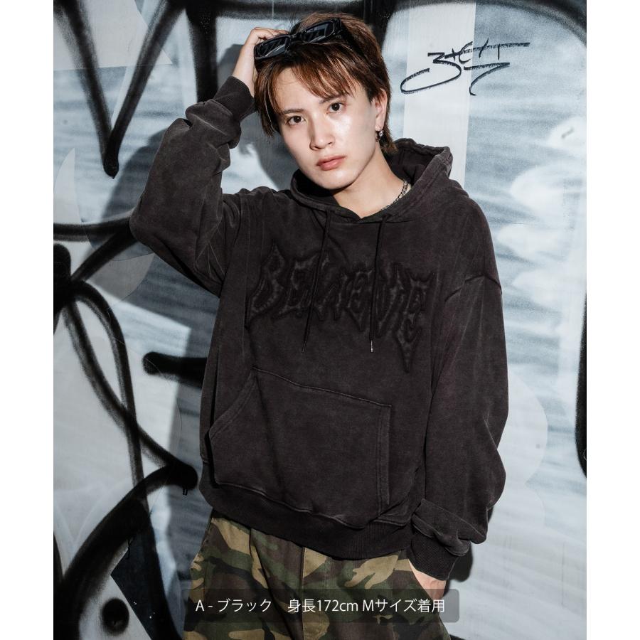 パーカー メンズ 刺しゅう ロゴ ヴィンテージ加工 ショート丈 裏毛 スウェット プルパーカー 秋 冬 アメカジ カジュアル Y2K ストリート 90s ストリート 韓国 | improves | 08