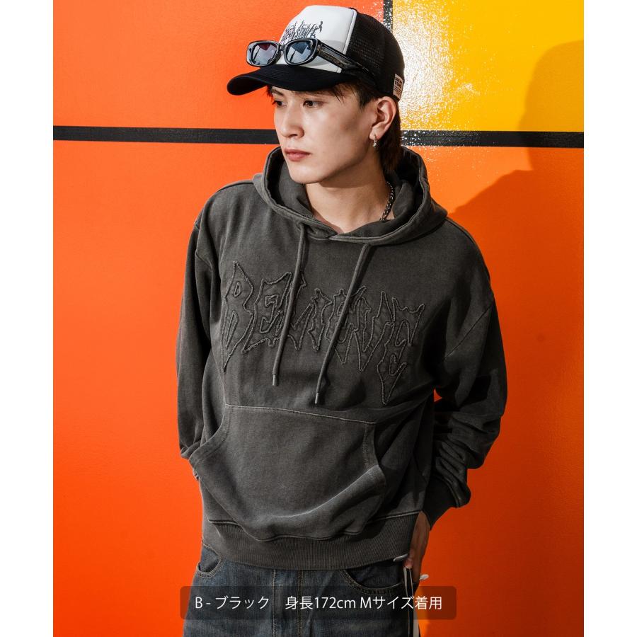 パーカー メンズ 刺しゅう ロゴ ヴィンテージ加工 ショート丈 裏毛 スウェット プルパーカー 秋 冬 アメカジ カジュアル Y2K ストリート 90s ストリート 韓国 | improves | 10