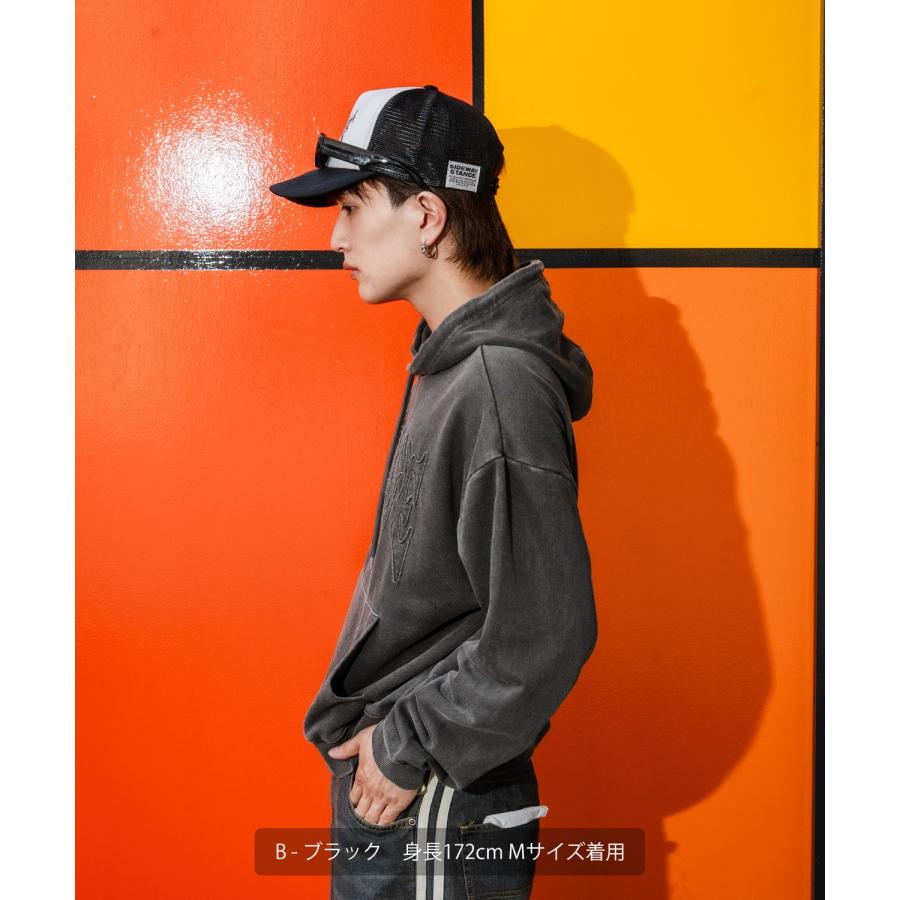 パーカー メンズ 刺しゅう ロゴ ヴィンテージ加工 ショート丈 裏毛 スウェット プルパーカー 秋 冬 アメカジ カジュアル Y2K ストリート 90s ストリート 韓国 | improves | 11