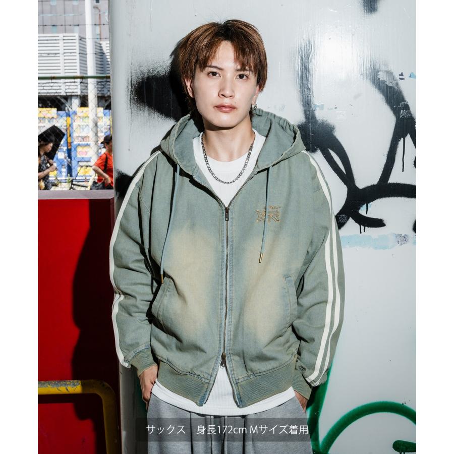 デニムパーカー メンズ サイドライン ジップアップ フーディ ヴィンテージ加工 ショート丈 秋 冬 アメカジ ワークスタイル Y2K ストリート 90s ストリート 韓国 | improves | 13