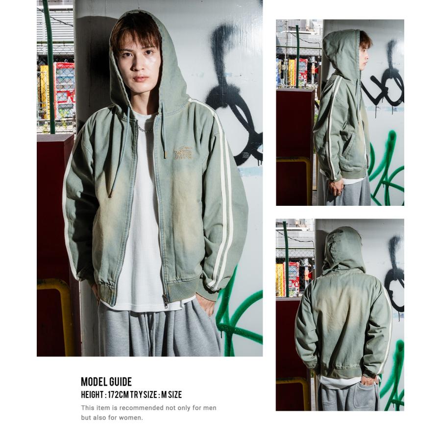 デニムパーカー メンズ サイドライン ジップアップ フーディ ヴィンテージ加工 ショート丈 秋 冬 アメカジ ワークスタイル Y2K ストリート 90s ストリート 韓国 | improves | 15