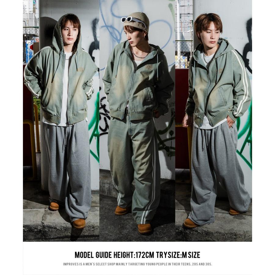 デニムパーカー メンズ サイドライン ジップアップ フーディ ヴィンテージ加工 ショート丈 秋 冬 アメカジ ワークスタイル Y2K ストリート 90s ストリート 韓国 | improves | 16