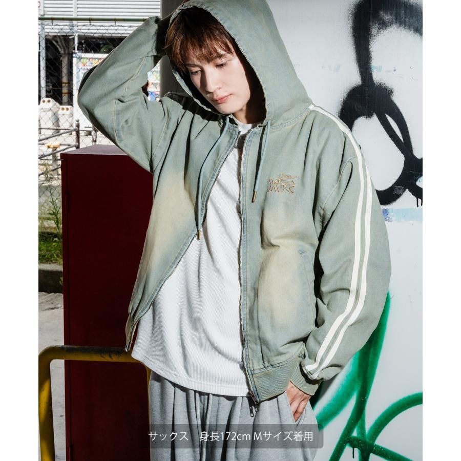 デニムパーカー メンズ サイドライン ジップアップ フーディ ヴィンテージ加工 ショート丈 秋 冬 アメカジ ワークスタイル Y2K ストリート 90s ストリート 韓国 | improves | 12