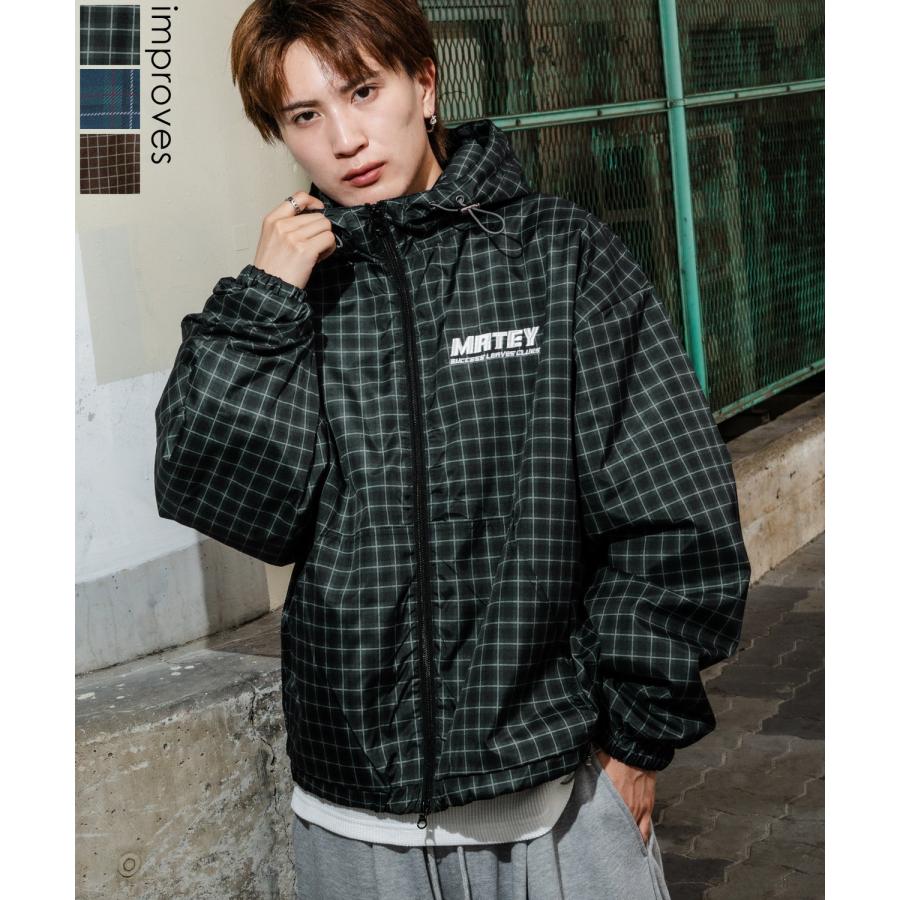 ブルゾン メンズ チェック ジップパーカー ナイロンジャケット マウンテンパーカー ウインドブレーカー アメカジ Y2K ストリート 90s ロゴ ストリート 韓国 | improves