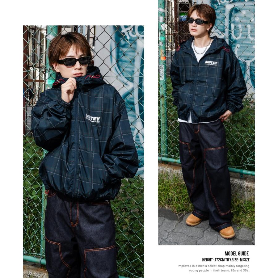 ブルゾン メンズ チェック ジップパーカー ナイロンジャケット マウンテンパーカー ウインドブレーカー アメカジ Y2K ストリート 90s ロゴ ストリート 韓国 | improves | 12